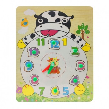 Деревянная игрушка Часы MD 2036 животные, рамка-вкладыш  (Корова)