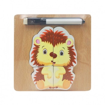 Деревянная игрушка Пазлы MD 2525 маркер, досточка для рисования (Ёжик)