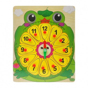 Деревянная игрушка Часы MD 2036 животные, рамка-вкладыш  (Жабка)