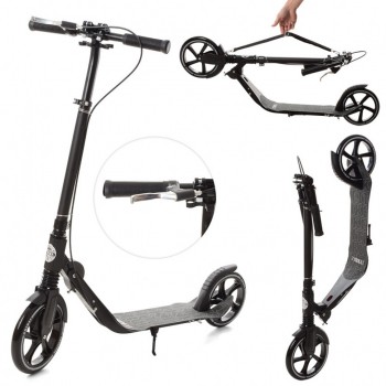 Самокат двухколёсный SR 2-059 с подножкой и ручным тормозом  (Черный)