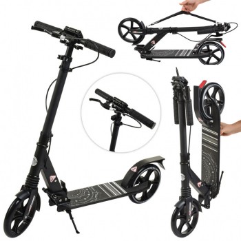 Самокат двухколёсный SR 2-058 с подножкой и ручным тормозом (Черный)