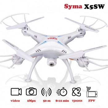 Квадрокоптер на радиоуправлении Syma X5SW с камерой WiFi (Белый)