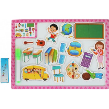 Деревянная игрушка Досточка MD 1015 2в1 магнитная, для рисования  ( 1015(Pink) 2в1(магнит/для рисов),пазл, в кул,30-22,5-1см)