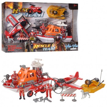 Набор спасателей F119-20 пожарн, катер, самолет, лодка, мотоцикл, фигурки