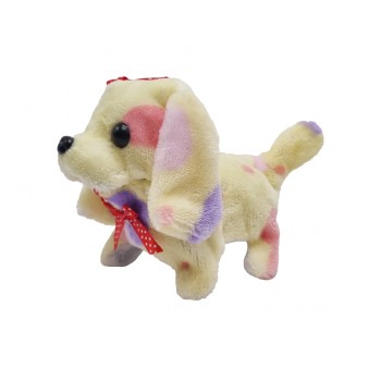 Собачка короткошерстная цветная длинноухая с бантиком ходит и лает 15 см PRR74 (Желтый)