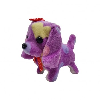 Собачка короткошерстная цветная длинноухая с бантиком ходит и лает 15 см PRR74 (Фиолетовый)