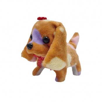 Собачка короткошерстная цветная длинноухая с бантиком ходит и лает 15 см PRR74 (Коричневый)
