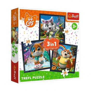 Детские пазлы 3 в 1 44 кота 