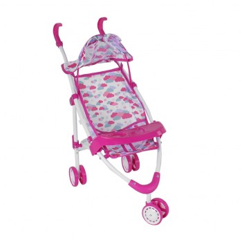 Коляска  трость для кукол Bambi TK2025 со столиком (Розовая с тучками)