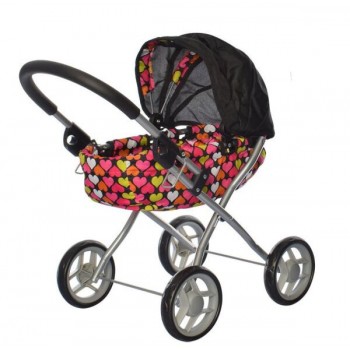 Коляска для кукол демисезонная 9325A высота 55 см (С сердечками)