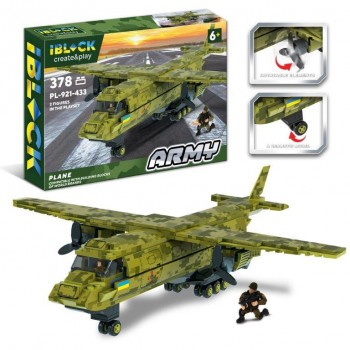 Детский конструктор Военный самолет IBLOCK PL-921-433, 378 деталей