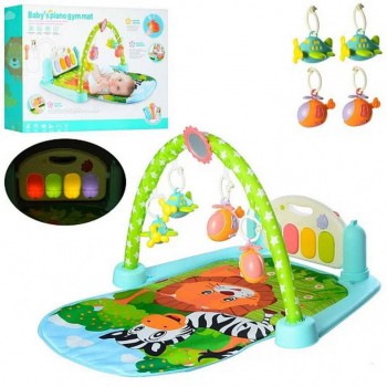 Детский коврик для младенца 9912A/B с дугой и погремушками (Зебра и львенок 9912B)