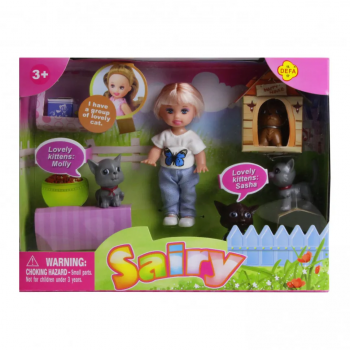 Кукла DEFA 270D c питомцами ( 270D(Blonde) С белыми волосами 10см, животные 4шт, в кор-ке, 22-16,5-5см)