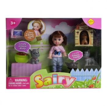 Кукла DEFA 270D c питомцами ( 270D(Brunette) С Темными волосами 10см, животные 4шт, в кор-ке, 22-16,5-5см)