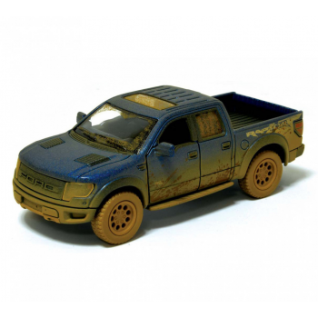 Детская модель машинки пикап Ford F-150 SVT Raptor-Supercrew Muddy Kinsmart KT5365WY инерционная, 1:46 (Blue)