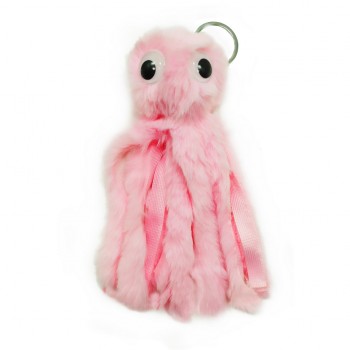 Брелок меховой осьминожка с очками BR2143, 15 см (Розовый)
