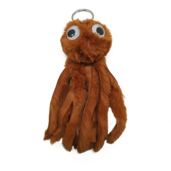 Брелок меховой осьминожка с очками BR2143, 15 см (Коричневый)