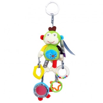 Детская погремушка WD210219  подвеска животное мягкое с прорезывателем и зеркалом (обезьянка)