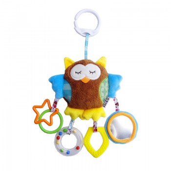 Детская погремушка WD210219  подвеска животное мягкое с прорезывателем и зеркалом (сова)