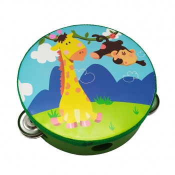 Деревянная игрушка Бубен MD 0367-19-27 диаметр 15 см (Жираф и обезьяна)