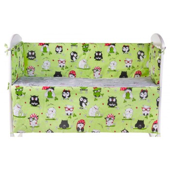 Защита в кроватку Qvatro Gold ZG-02  салатовая (черно-белые совы)