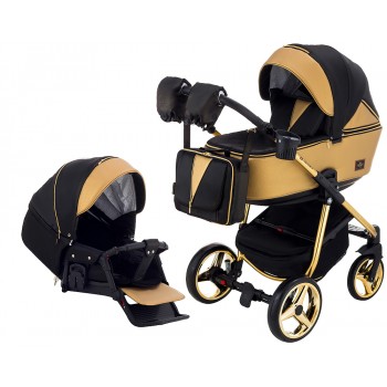 Коляска 2 в 1 Adamex Sierra Polar (Gold) SR436 чорний (люрикс) - золотий шкіра (перфорація)