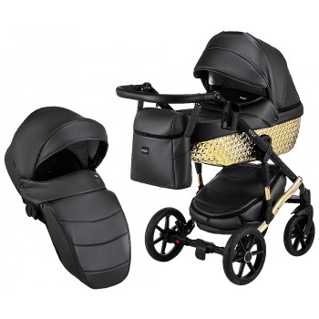 Коляска 2 в 1 Bair Star (Gold) шкіра 100% 28G чорний - золота колиска