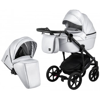 Коляска 2 в 1 Bair Polo (Black) шкіра 100% 27 срібло (перламутр)