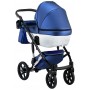 Коляска 2 в 1 Bair Star White (Silver) шкіра 100% 38S темно-синій перламутр) - біла люлька