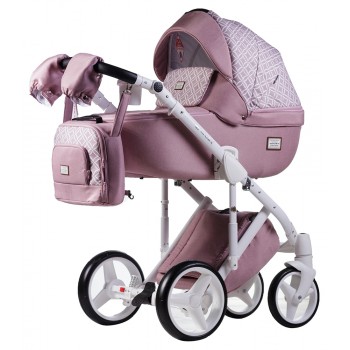 Коляска 2 в 1 Adamex Luciano jeans Q220 рожевий (льон) - світло-рожевий (візерунок)