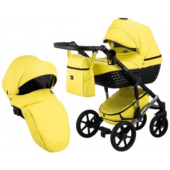 Коляска 2 в 1 Bair Star (Silver) шкіра 100% 49S жовтий - чорна люлька