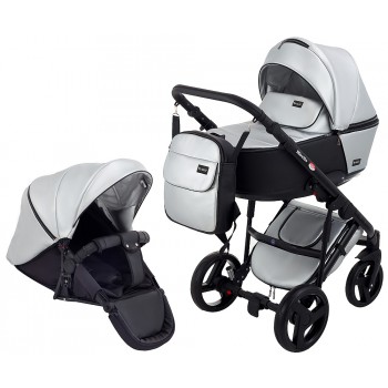 Коляска 2 в 1 Bair Mirello Plus шкіра 100% MP-31 срібло, перламутр - чорний