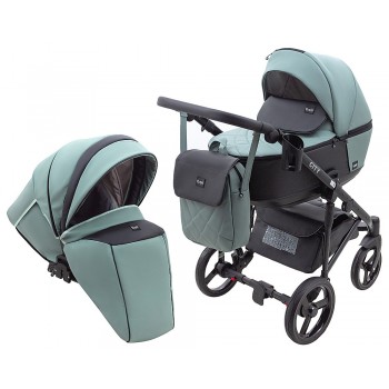 Коляска 2 в 1 Bair City кожа 100% 21 нефрит - черный