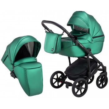 Коляска 2 в 1 Bair Polo (Black) шкіра 100% 29 зелений (перламутр)