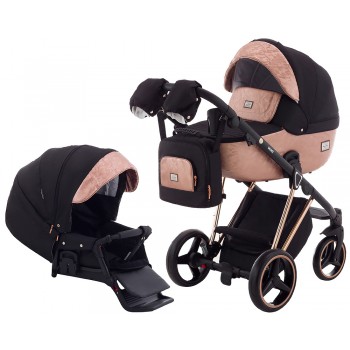Коляска 2 в 1 Adamex Mimi Polar (Pink Gold) BR604 чорний (люрикс) - мідний (принт) шкіра (видавлений точка)