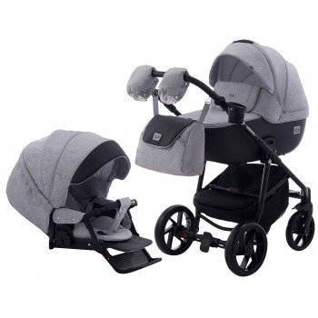 Коляска 2 в 1 Adamex Hybryd Plus BR205 світло-сірий - чорна шкіра (видавлений точка)