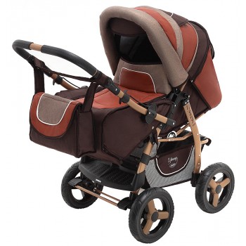 Коляска трансформер Adamex Young  коричневый - темно-красная кожа - золотой люрекс