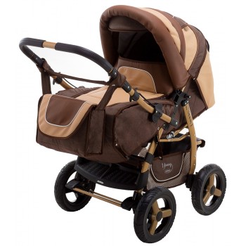 Коляска трансформер Adamex Young  коричневый (кожа) - т.бежевый (кожа) - шоколад