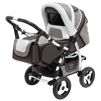 Коляска трансформер Adamex Young  коричневый (плетение) - белая кожа