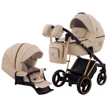 Коляска 2 в 1 Adamex Mimi Polar (Gold) шкіра 100% CR305 бежева шкіра-бежева шкіра (видавлена точка)