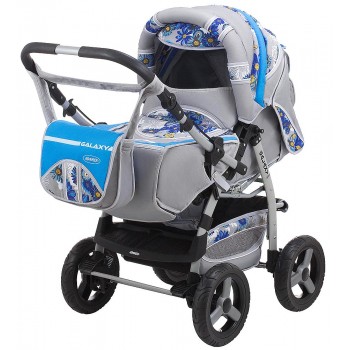 Коляска трансформер Adamex Galaxy сірий-блакитний-квіти