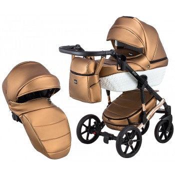 Коляска 2 в 1 Bair Star White (Cooper) шкіра 100% 01C бронза (перламутр) - біла люлька