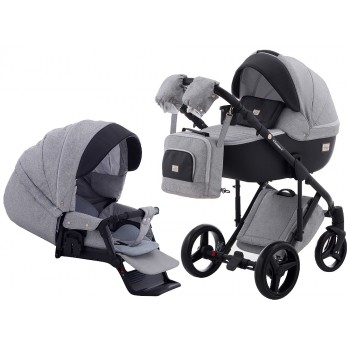 Коляска 2 в 1 Adamex Lucianо CR205 світло-сірий - чорна шкіра (видавлений точка)