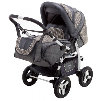 Коляска трансформер Adamex Young  графит (кожа) - плетение - графит (лен)