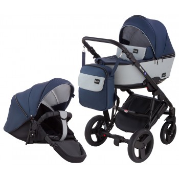 Коляска 2 в 1 Bair Mirello шкіра 100% М-27/32 т. синій - сірий