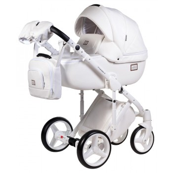 Коляска 2 в 1 Adamex Luciano шкіра 100% Q107 білий (Біла рама)