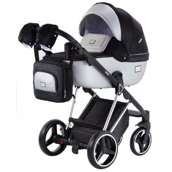 Коляска 2 в 1 Adamex Mimi Polar (Chrome) Y843 чорний (люрикс) - срібло шкіра (видавлений точка)