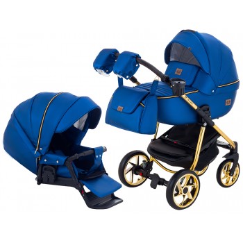 Коляска 2 в 1 Adamex Hybryd Plus Polar (Gold) Шкіра 100% У220А темно-синій перламутр