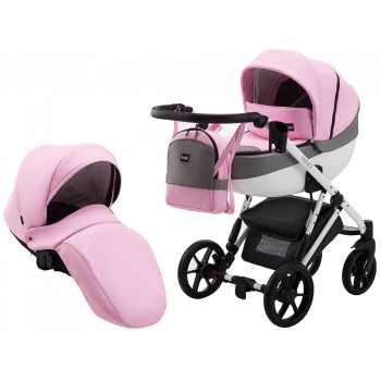 Коляска 2 в 1 Bair Next White кожа 100% 60 розовый (пудра)