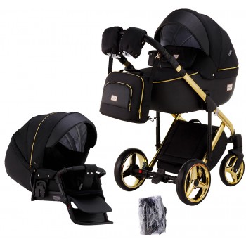 Коляска 2 в 1 Adamex Luciano Polar (Gold) Q85 Чорний - Чорна шкіра (видавлена точка)
